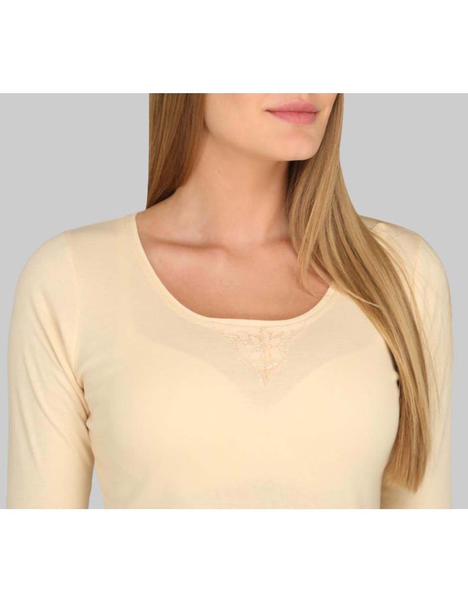 Camiseta cuello redondo manga larga para mujer 2