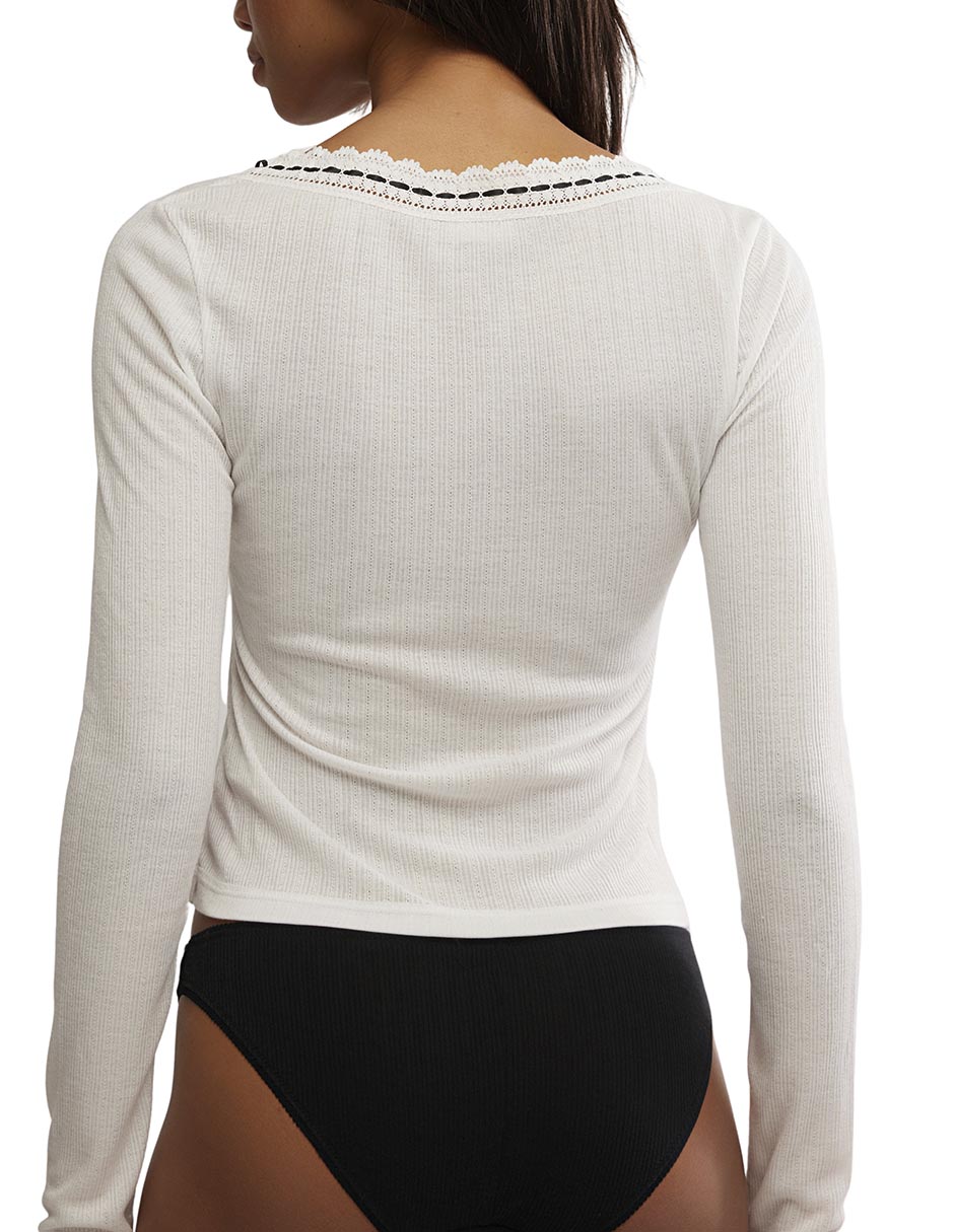 Playera manga larga cuello con escote para mujer 7