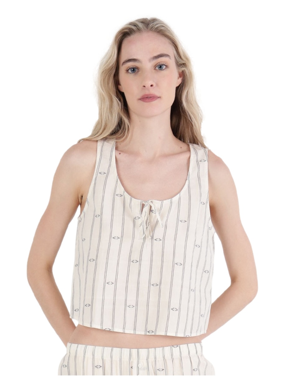 Playera pijama estampado a rayas para mujer Playera pijama estampado a rayas para mujer