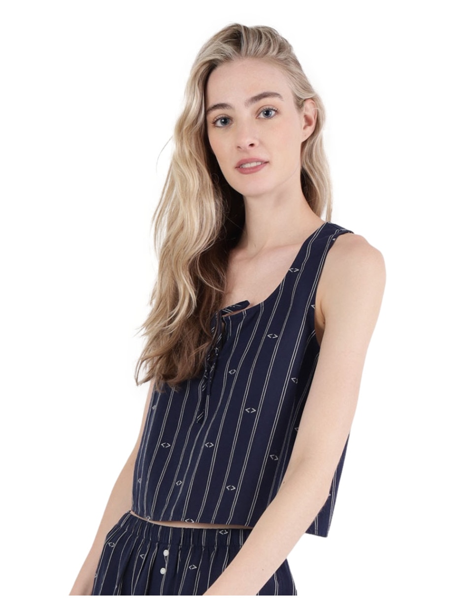 Playera pijama estampado a rayas para mujer