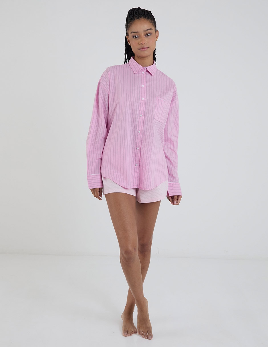 Playera pijama estampado a rayas para mujer 8