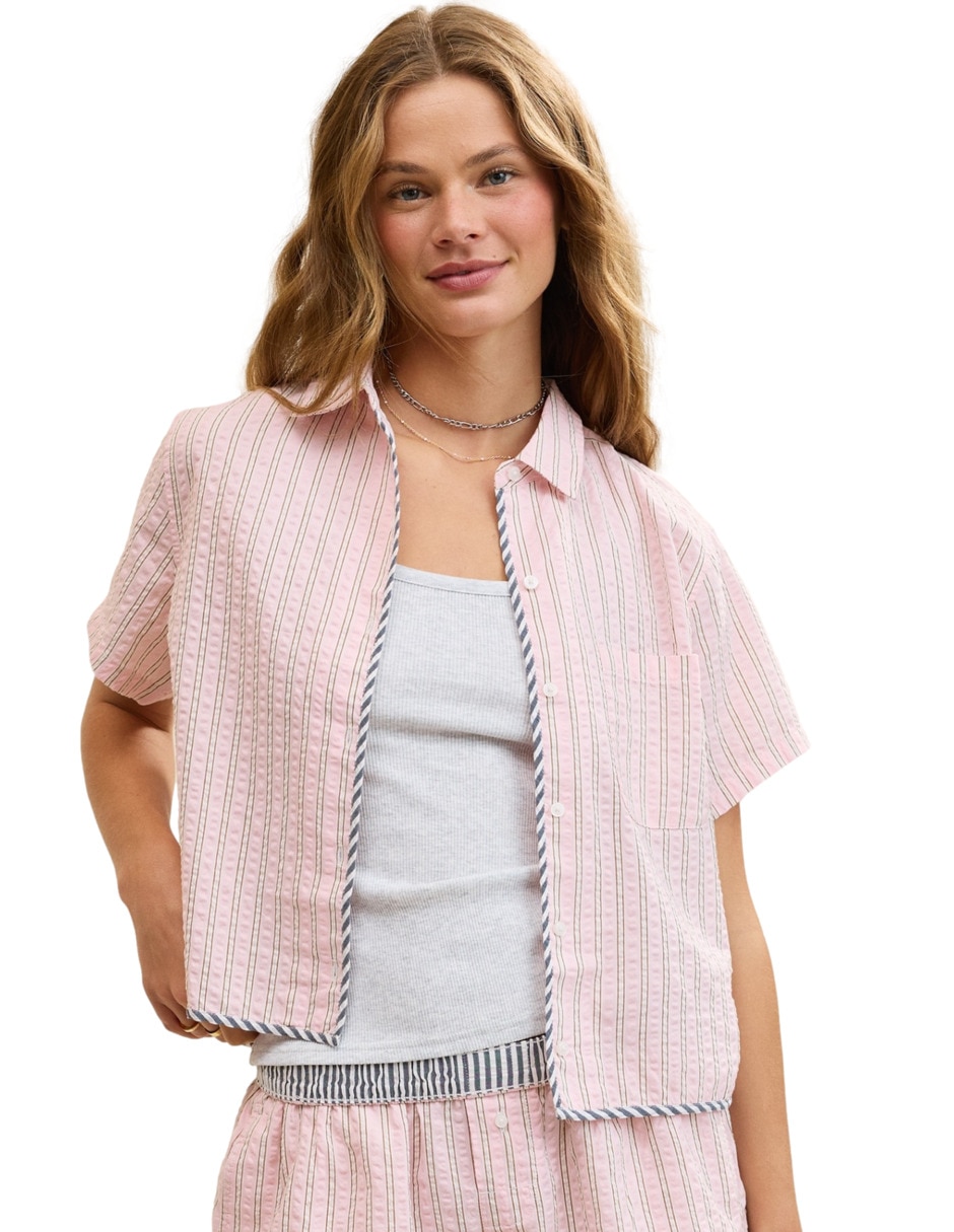 Playera pijama estampado a rayas para mujer