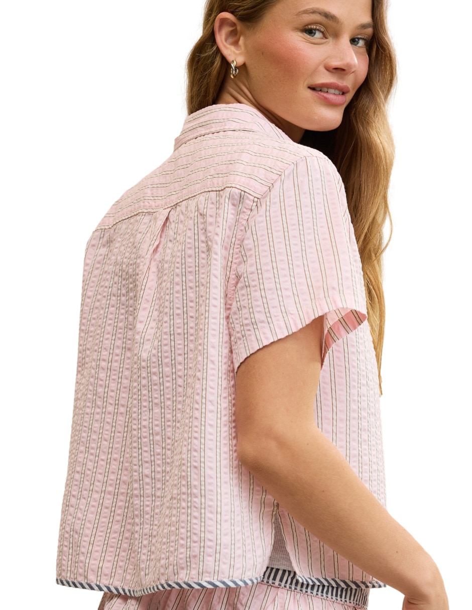 Playera pijama estampado a rayas para mujer