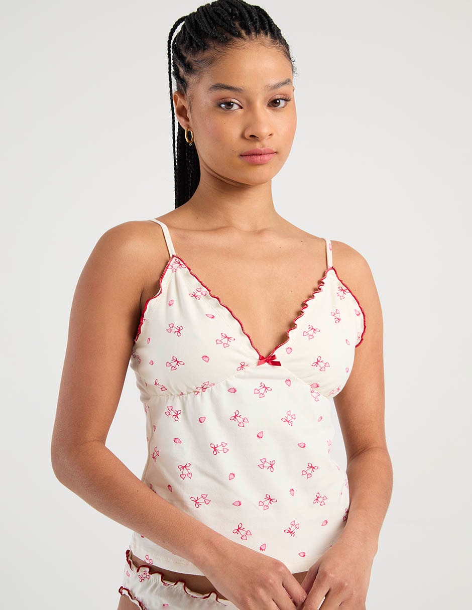 Top escote v tirante ajustable