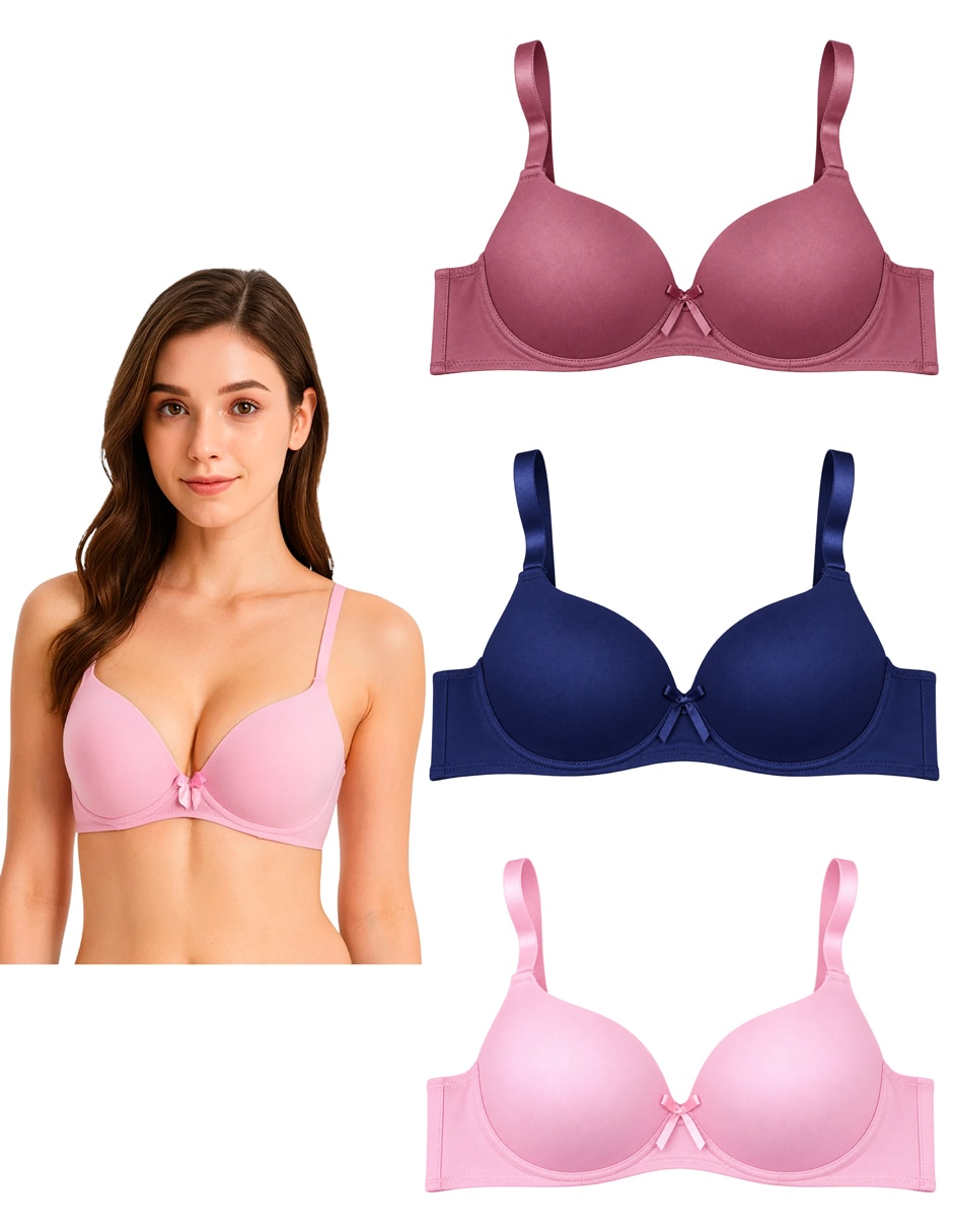 Set brassiere demi tatys fashion copa doble push up seamless para mujer