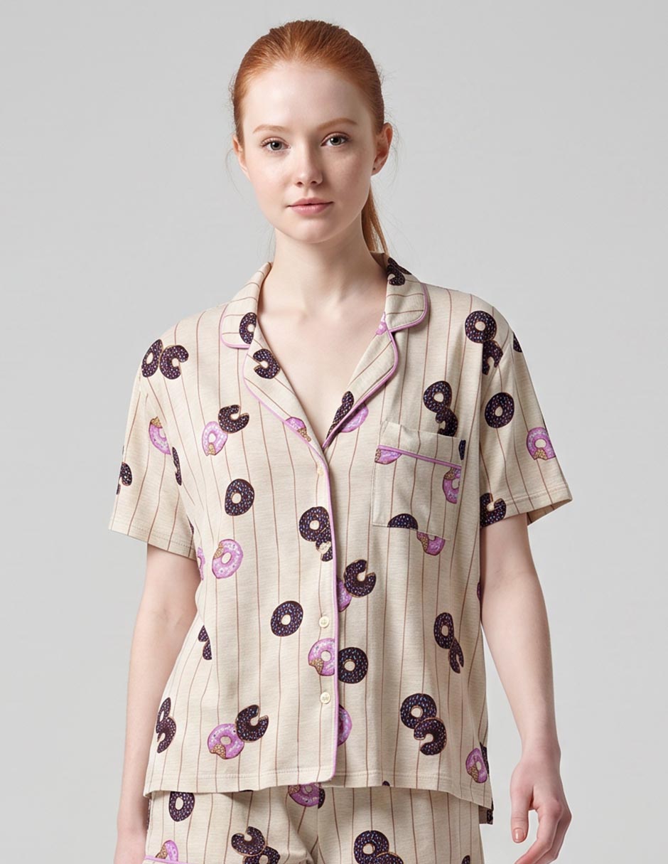 Playera pijama estampado a rayas para mujer Playera pijama estampado a rayas para mujer
