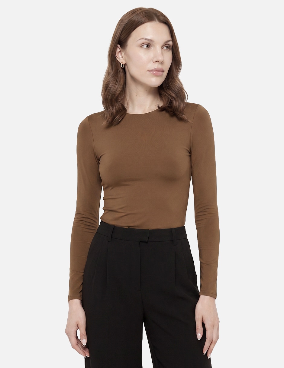 Blusa top contour manga larga manga larga para mujer Blusa top contour manga larga manga larga para mujer