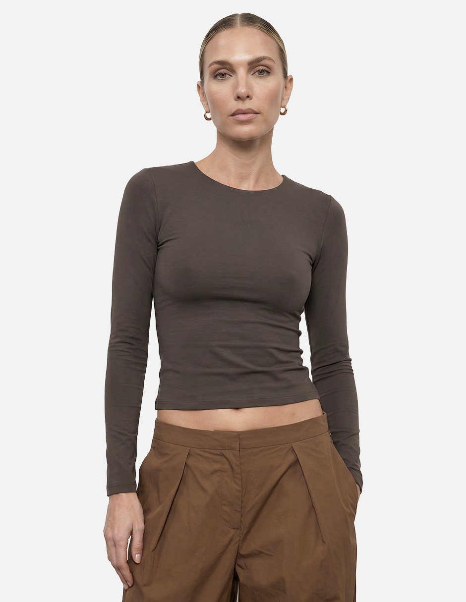 Blusa top contour manga larga manga larga para mujer 1
