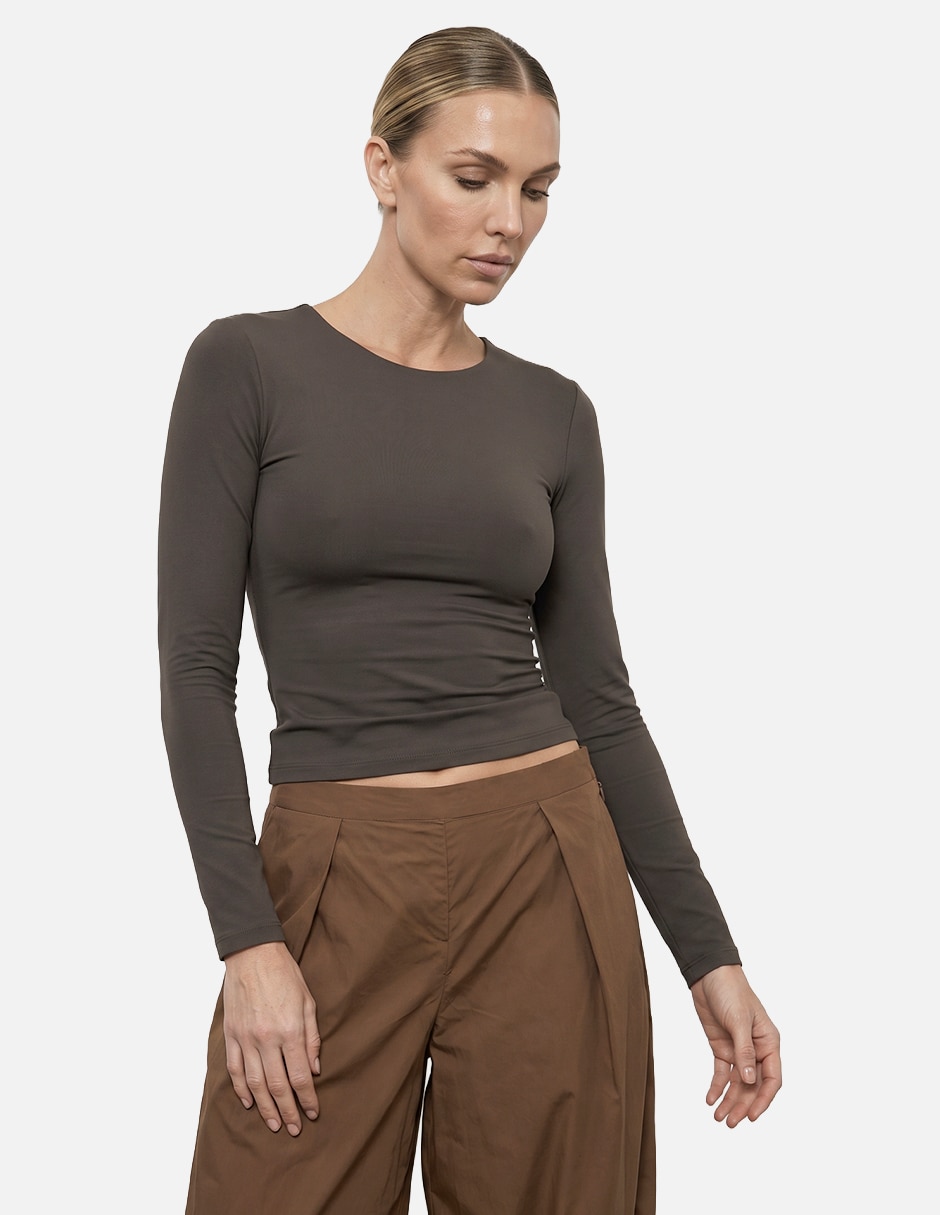 Blusa top contour manga larga manga larga para mujer 2