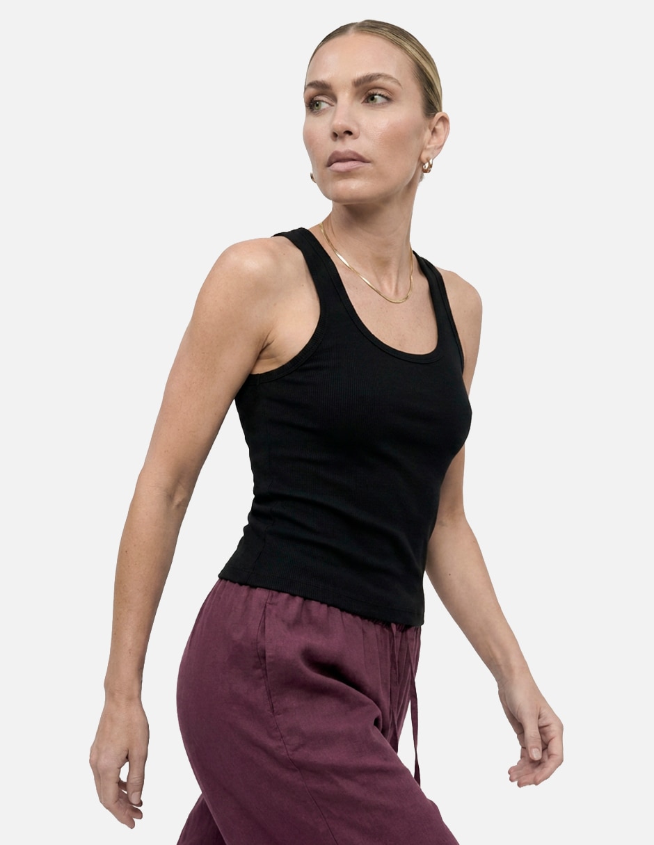 Blusa ribbed cotton tank top scoop para mujer 2