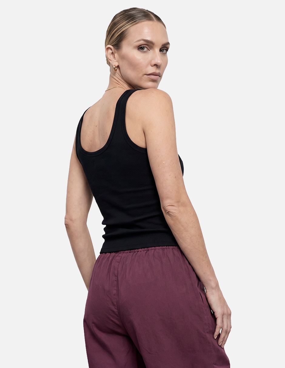 Blusa ribbed cotton tank top scoop para mujer 3