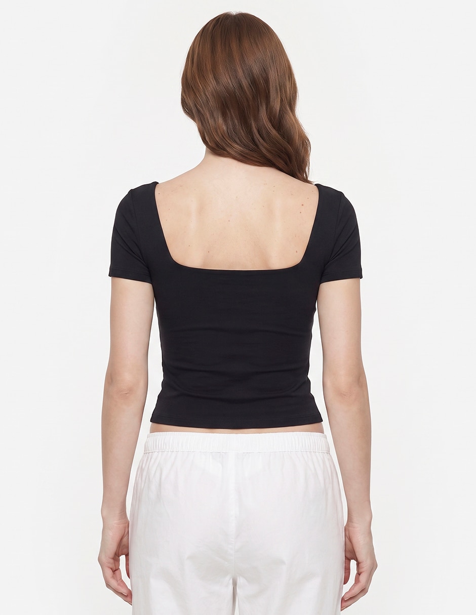 Blusa top contour manga corta y cuello cuadrado manga corta para mujer 3