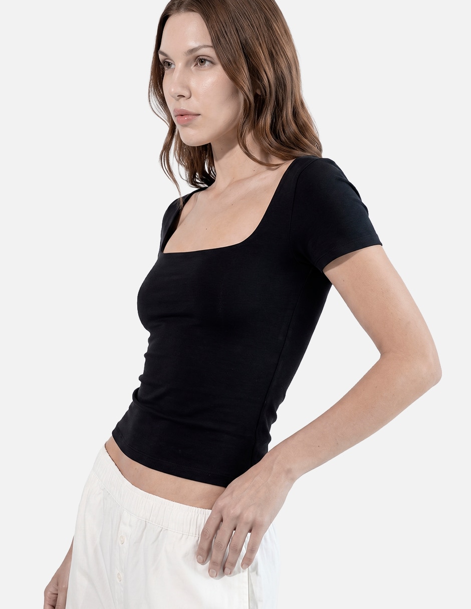 Blusa top contour manga corta y cuello cuadrado manga corta para mujer 2