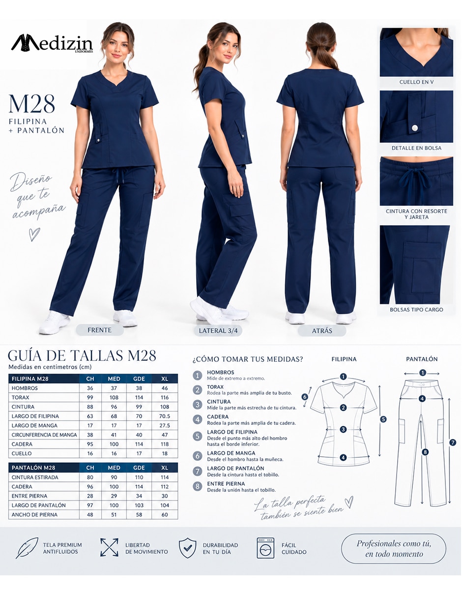 Pijama quirúrgica estilo Recto para Mujer 7