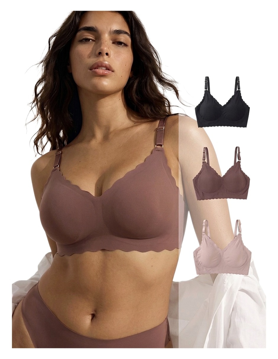 Brassiere escote profundo copa media copa seamless para mujer