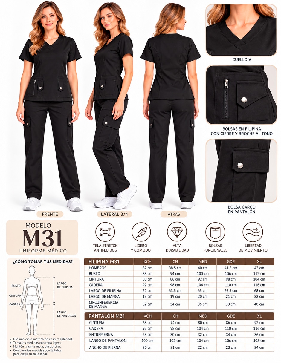 Pijama quirúrgica estilo regular para mujer 5